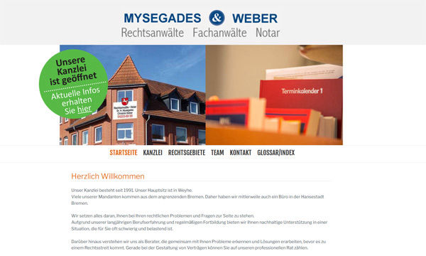 Mysegades & Weber, Rechtsanwälte, Weyhe - Webseite erstellt von der agentur28 in Lilienthal bei Bremen