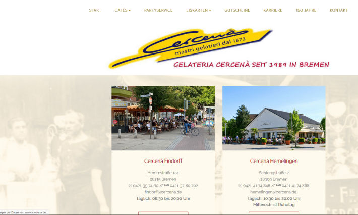 Eiscafe Cercena in Bremen - Webseite erstellt von der agentur28 in Lilienthal bei Bremen